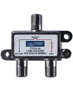 2-Way Diplexer 2-Amp Splitter Combiner 2 GHz 40-860 MHz 950-2250 MHz Commercial Grade DC Passive Both Ports Combines Signals from LNB Signal Satellite Off-Air Cable TV
